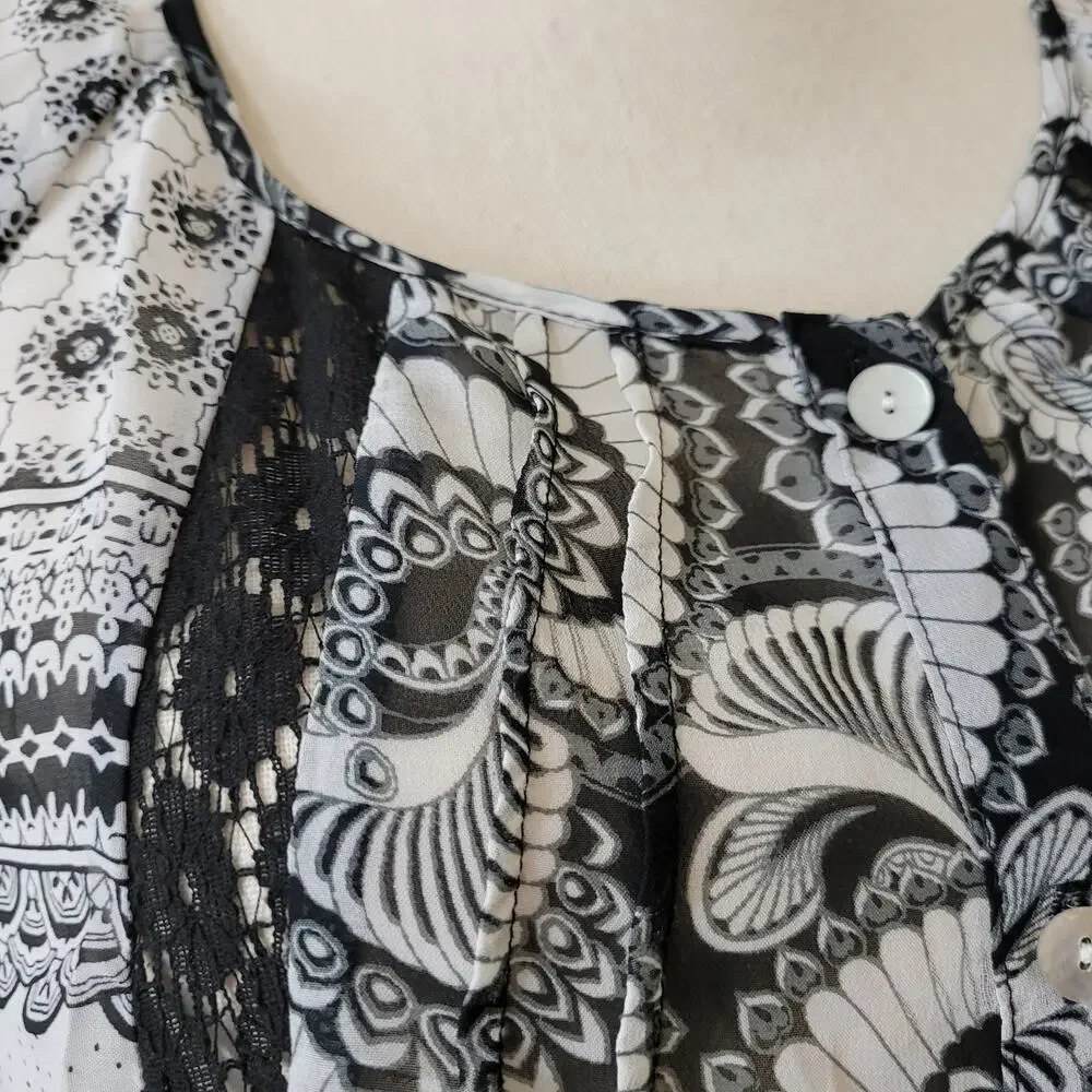 Valerie Stevens M Button Front 3/4 Raglan Sleeve Scoop Neck Lace Blouse Top - Picture 3 of 16